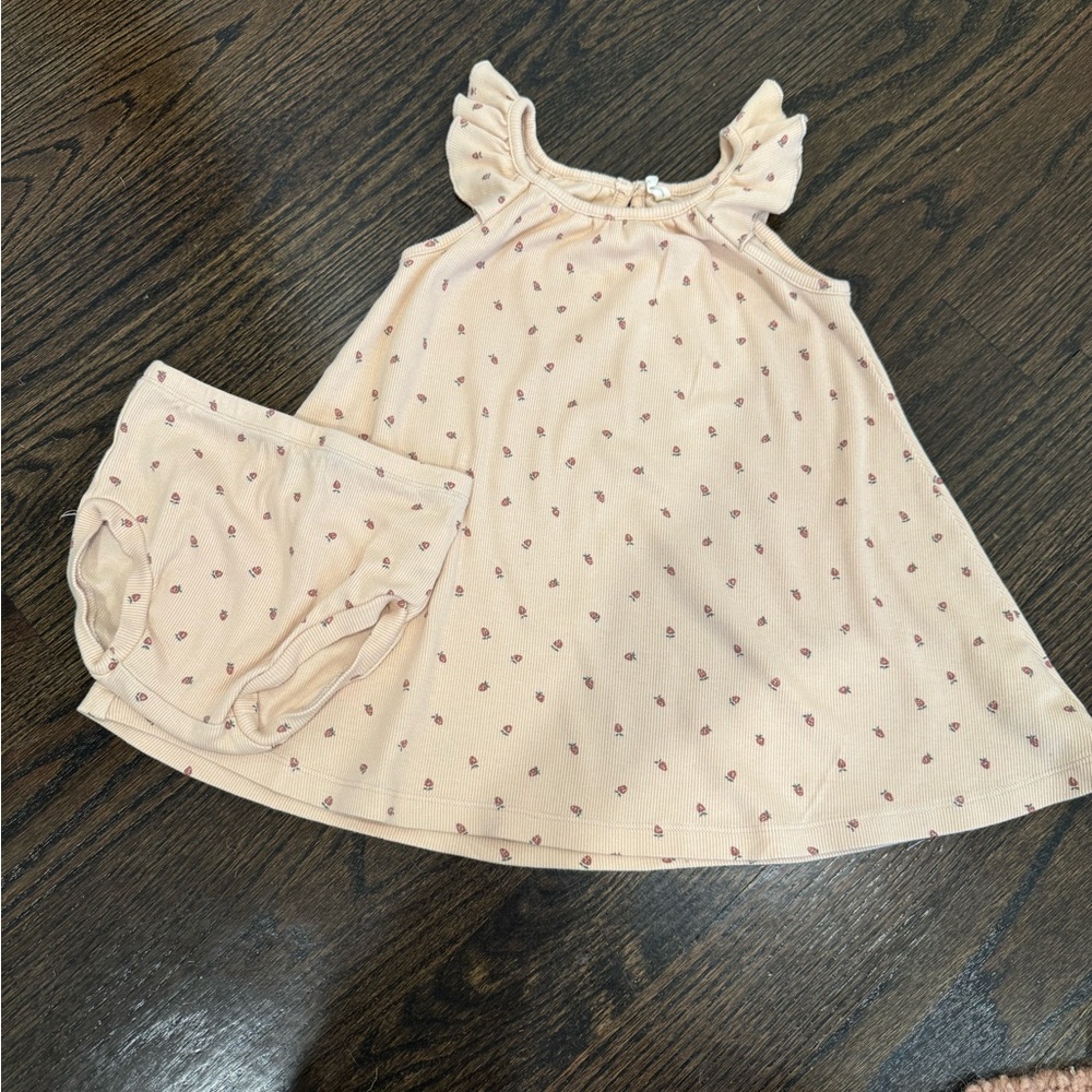 Quincy Mae strawberry print dress with matching bloomers